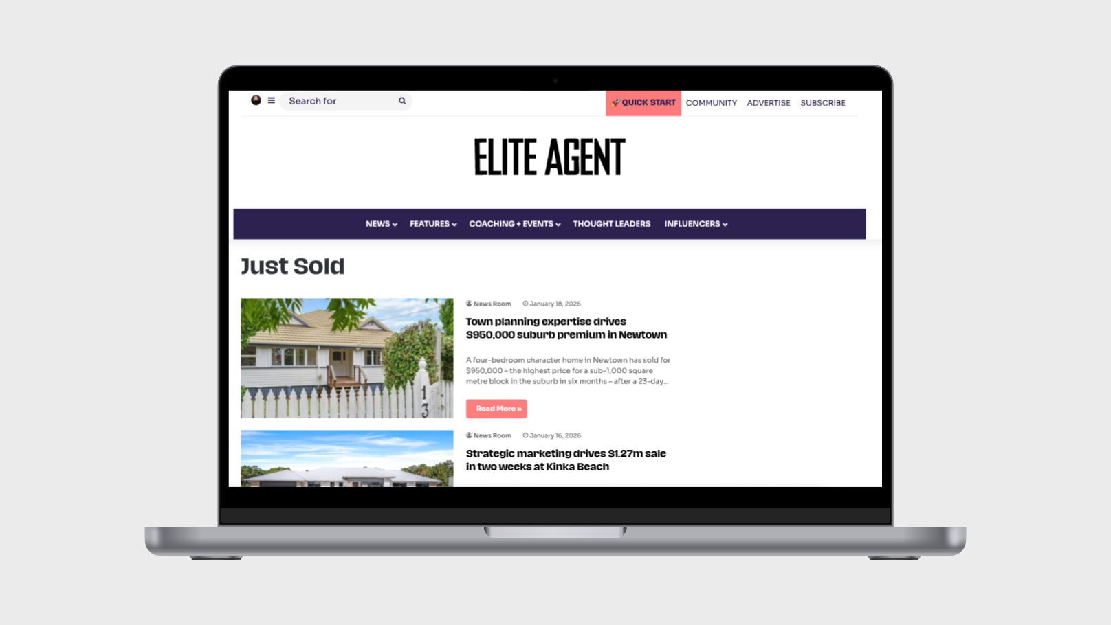 Elite Agent website showing published agent success stories